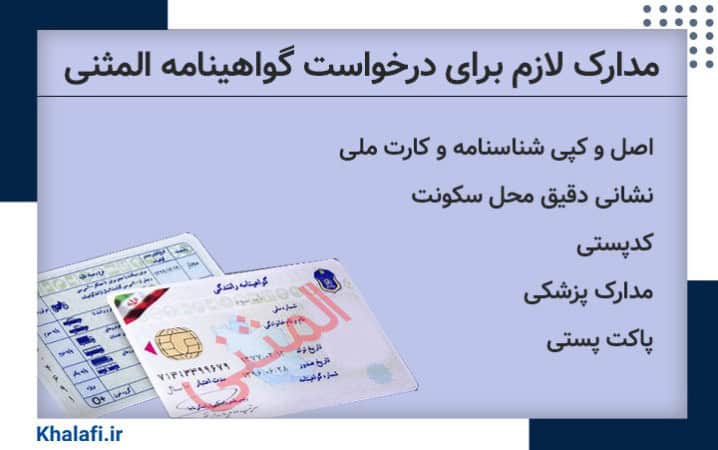 شرایط و مدارک لازم برای گواهینامه المثنی در این تصویر نام برده شده است.